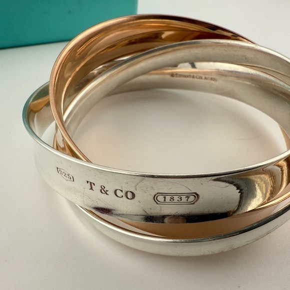 SUPER RARE Tiffany & Co. 1837 Interlocking Rubedo & Silver Bangles Bracelet - Picture 11 of 12